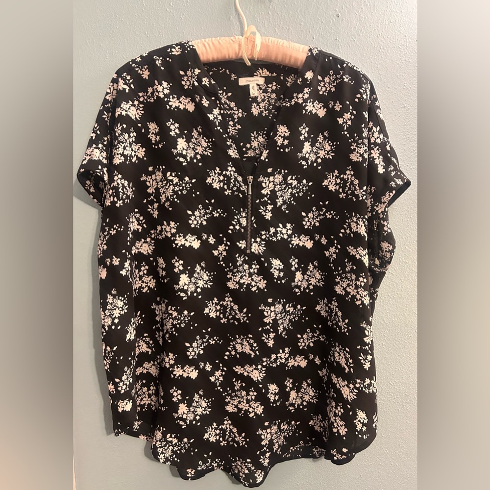 Maurice’s pullover sheer blouse with dainty flowers and zip up in front